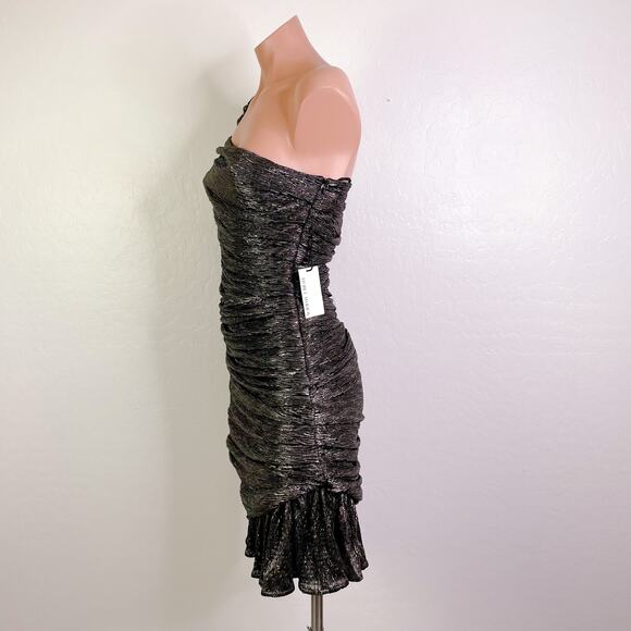 Floret Studios Gathered Ruffle One Shoulder Dress Metallic Silver Beyonce S NWT - Picture 4 of 12
